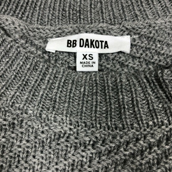 BB Dakota Gray Mix it Up Fringed Sweater Sz XS NWT - Picture 4 of 7